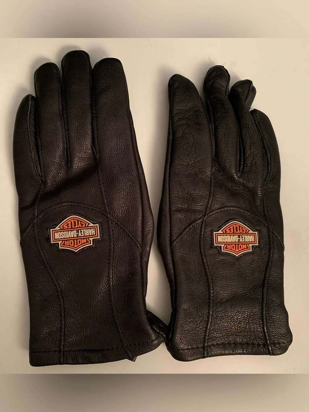 Harley-Davidson Black Leather Gloves with Orange Logo Accents